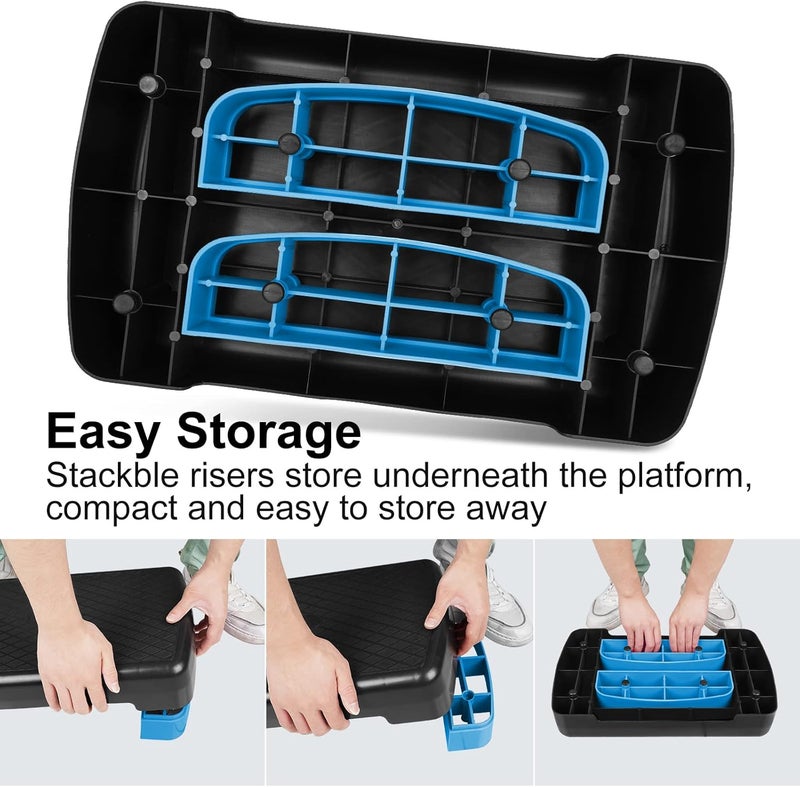 HooKung Height-Adjustable 4"-6" Step Aerobics Platform Fitness Equipment Stepper Trainer Exercise Step Platform with 2 Riser - Image 4